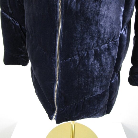 Talbot Womens Dark Navy Blue Velvet Velour Puffer Topcoat Parka Over Coat Size S - Picture 2 of 7
